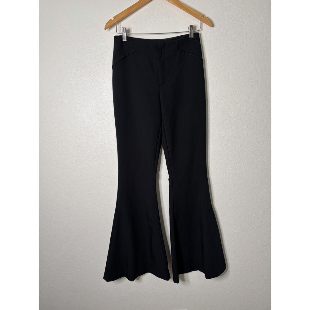 Anthropologie Maeve Slim Sleek Mega Side Slit Flare Pant Size 4 Black High Rise